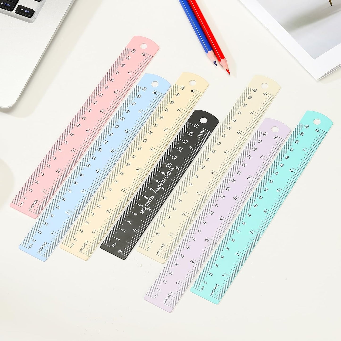 PATIKIL 20cm/8" Metal Ruler, 2 Pack Aluminum Alloy Rulers with Centimeters, Millimeters, Inches and Conversion Table Straight Edge Ruler for Writing Machinist Drafting, White