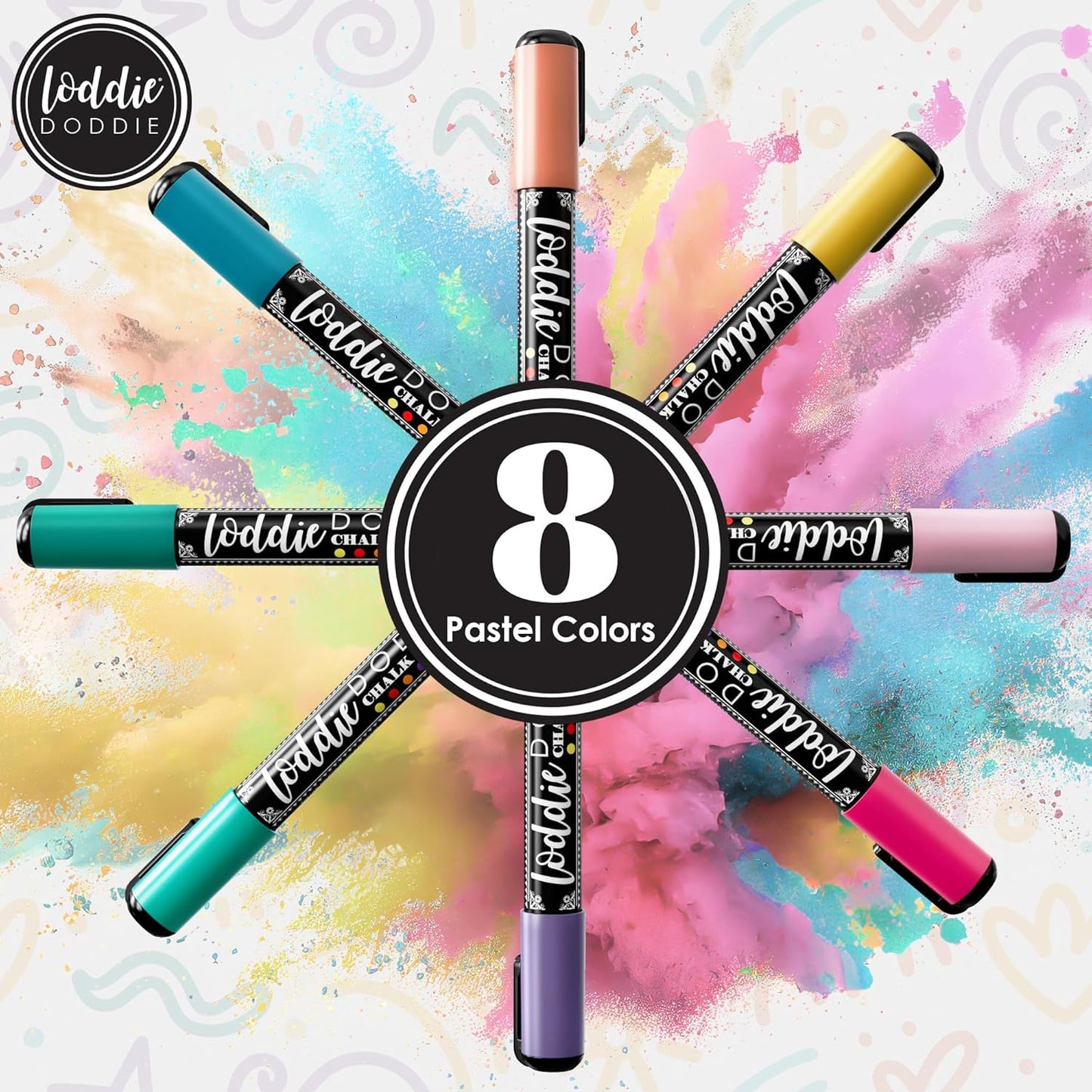 Loddie Doddie Liquid Chalk Markers - 8 Count, 6mm Reversible Chisel & Bullet Tips - Erasable Macaron Pastel Pens for Chalkboard & Acrylic Calendar - Teacher Must Haves - Dry Erase Markers - Chalk Pens
