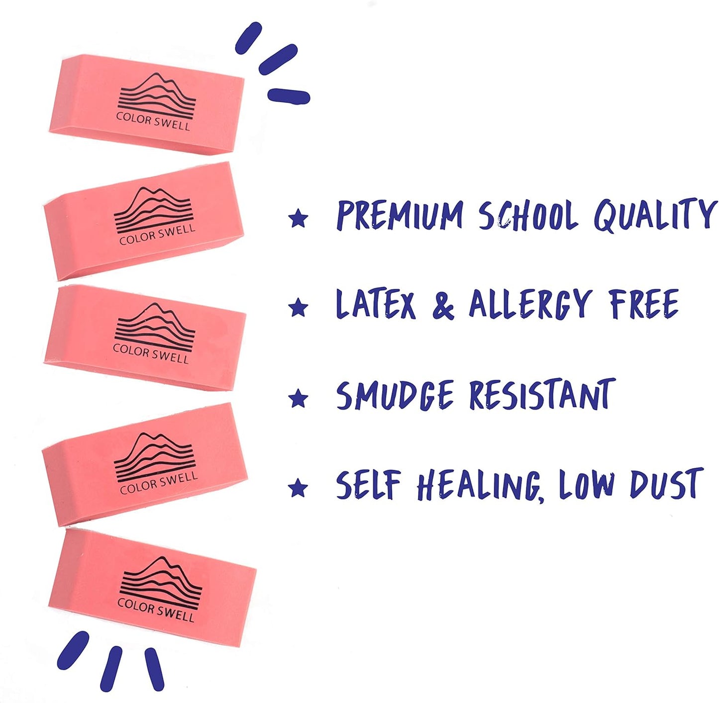 Color Swell Bulk Pink Erasers - 108 Pack of Neon and Pink Erasers - Perfect for Offices, Classroom, Kids, Students, Families, and Donations