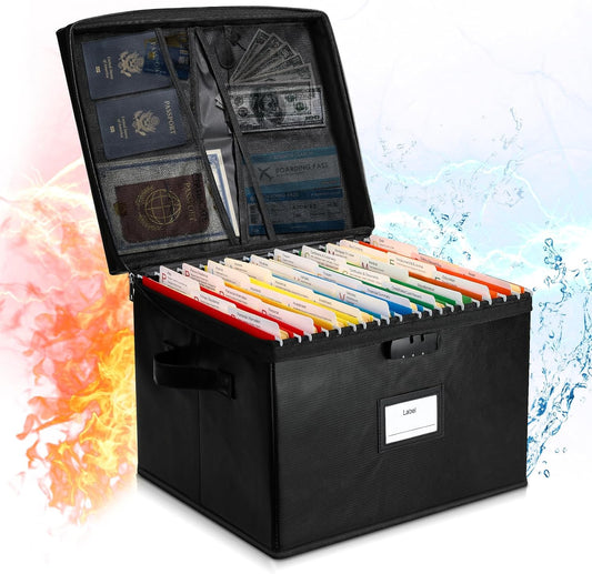 File Box Fireproof Document Box with Lock, Document Safe File Storage Organizer Boxes for Next of Kin Estate Planing Organizer End of Life Planner (Box With Accessories, Black)