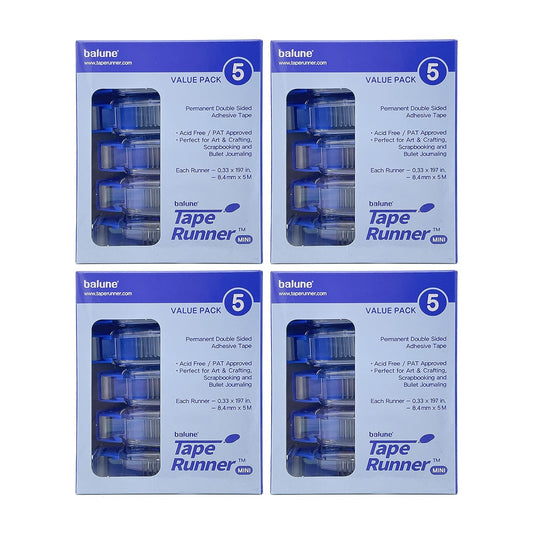 Tape Runner - Double Sided Adhesive with Dispenser Roller Included - Acid Free, Sticky, Clear & Transparent - Ideal for Scrapbooking, Crafts & More - Mini (197 inches per Cartridge), 20 Cartridges