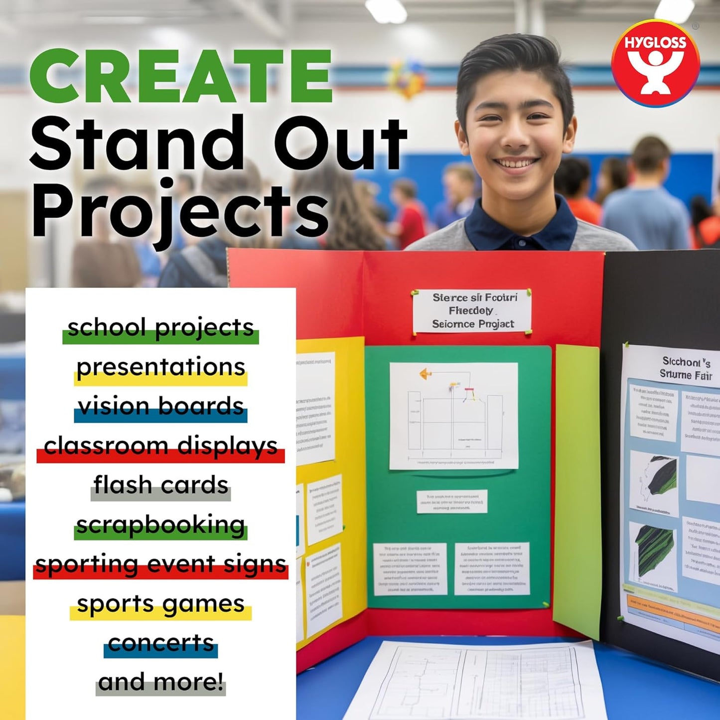 Hygloss Medium Colored Poster Board 11x14 - 50 Assorted Standard Color Poster Boards Bulk Pack - Red, Yellow, Green, Blue, Black - 10 Pt. Thickness Poster Board Paper, Posterboard Multipack 11" x 14"