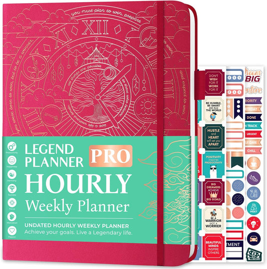 Legend Planner PRO Hourly Schedule - Weekly & Daily Organizer with Time Slots. Appointment Book Journal for Work & Personal, A4 (Hot Pink)