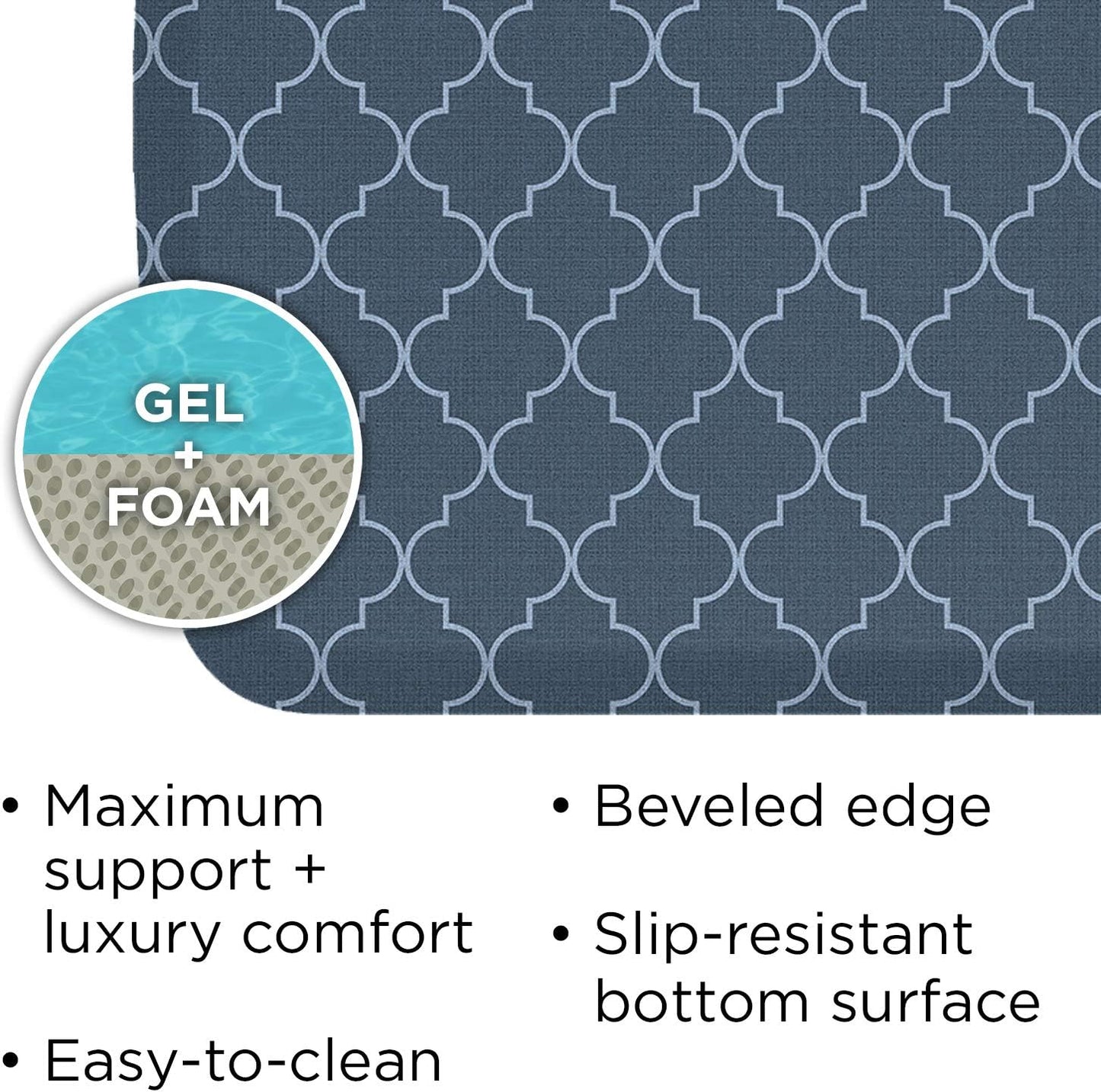 GelPro Elite Premier Anti-Fatigue Kitchen Comfort Floor Mat, 20x72", Lattice Indigo Stain Resistant Surface with therapeutic gel and energy-return foam for health & wellness