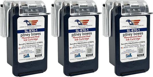 AMERICAN MAILING SOLUTIONS INC. | 3-Pack | PB SL-870-1 Red Fluorescent Ink Cartridge Replacement for SendPro Mailstation (CSD1) Postage Meter…