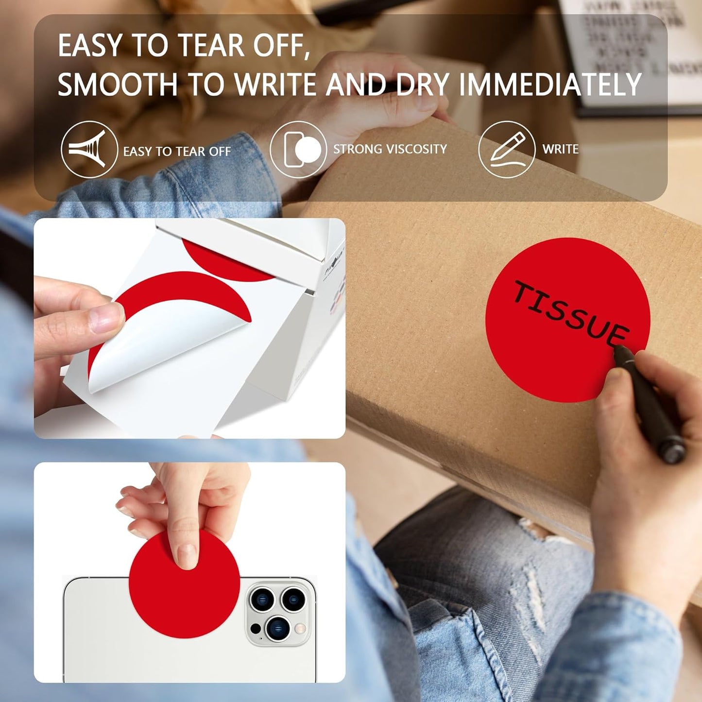 PARLAIM 3" Diameter Round Red Color Coding Sticker, 4 Rolls 2000PCS Circle Dot Label,Permanent for Inventory Box Labeling