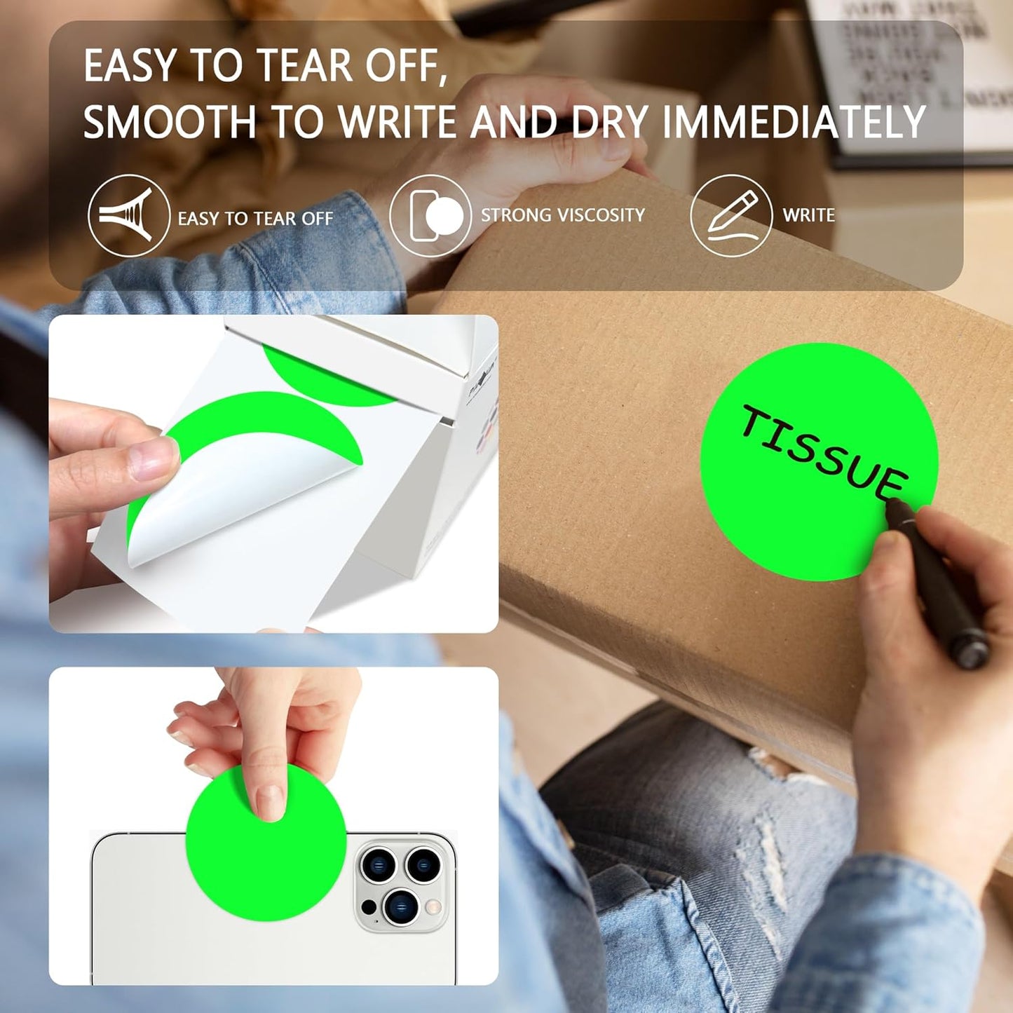 PARLAIM 3" Diameter Round Fluorescent Green Color Coding Sticker, 4 Rolls 2000PCS Circle Dot Label,Permanent for Inventory Box Labeling