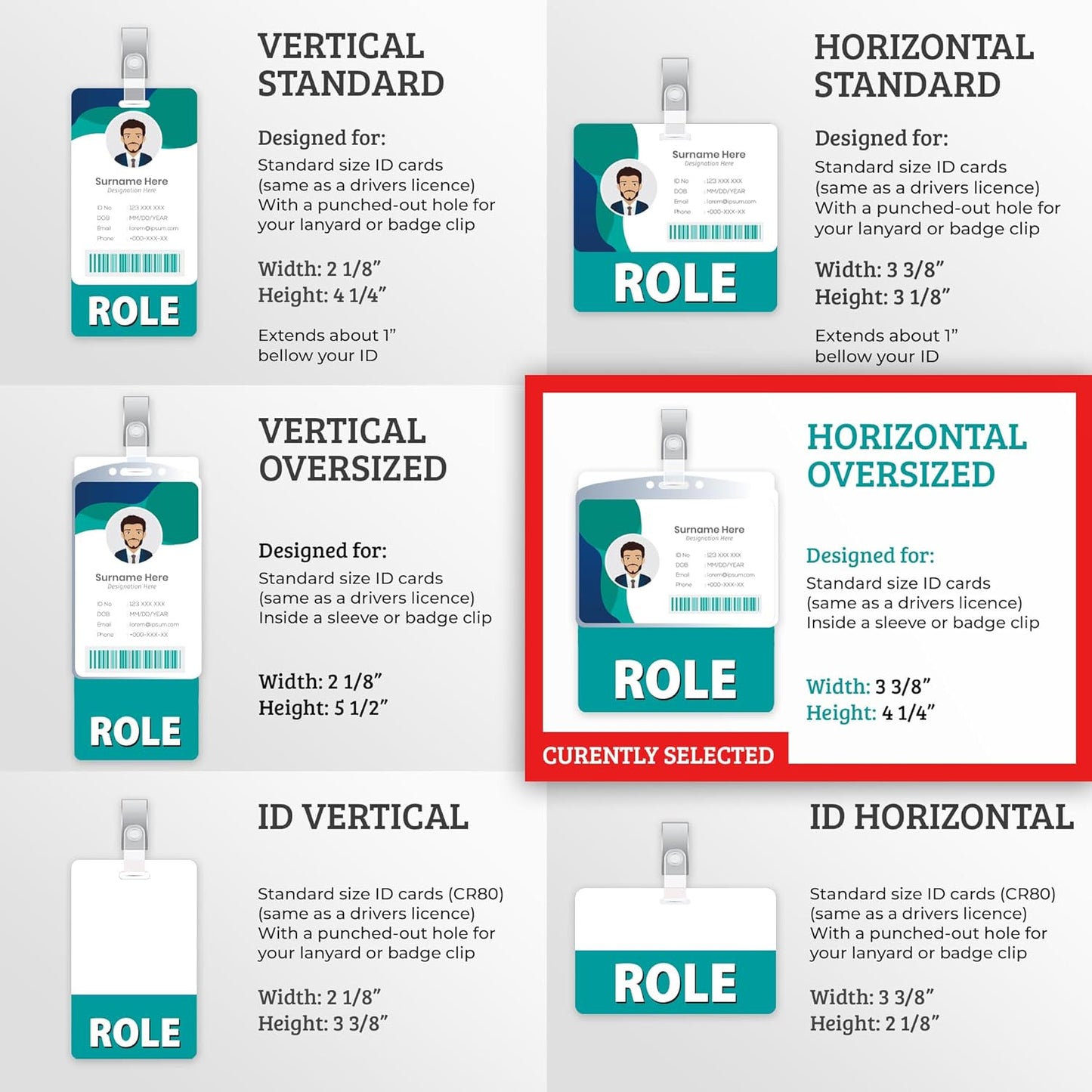 Custom Print Employee ID Badge with Vertical Side Text, Double Sided Print with Name, Photo, Logo, and Barcode – Unique Photo ID Card Solution (Horizontal Oversize)