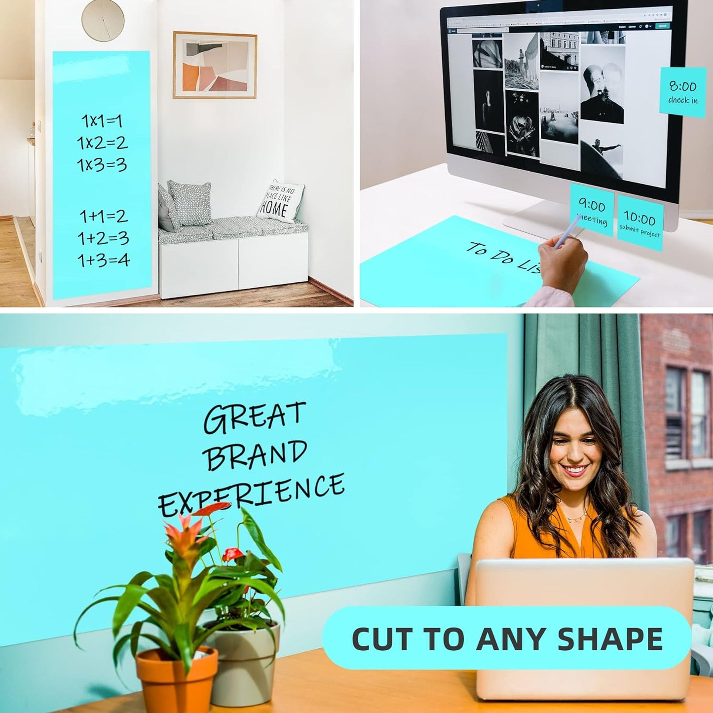 T&W SAME FILM White Board Dry Erase-Colorful Whiteboard Wall Sticker Roll 17.3''X78.7''-Self Adhesive Dry Erase Paper for Desk/Glass/Fridge/Office/Door/Classroom/Kids/Adults-3 Markers-Blue