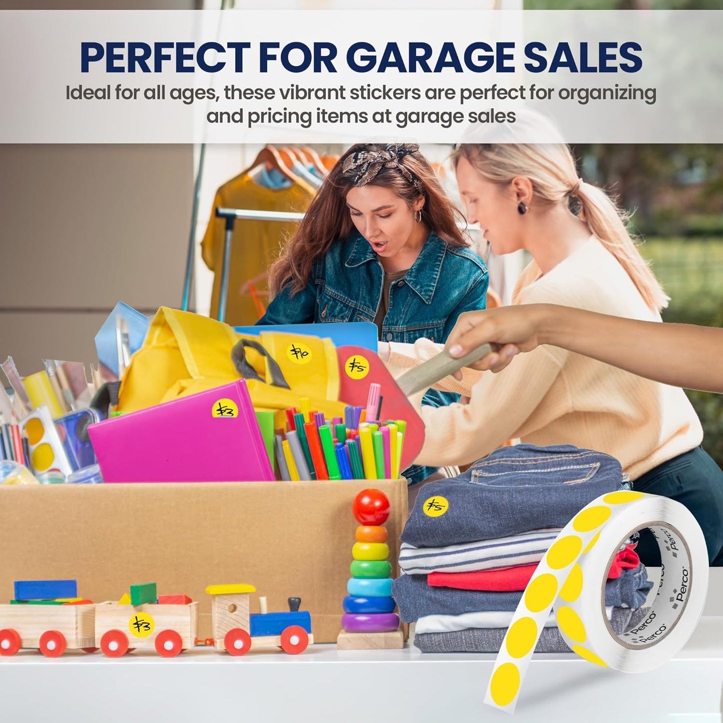 Perco Yellow 1-Inch Round Circle Dot Sticker Labels with Removable Adhesive – 1,000 Labels per Roll – Versatile, Vibrant Colors, Reliable Hold, No Residue, Perforated for Convenient Use – Made in USA