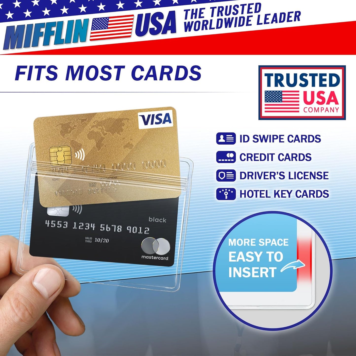 Mifflin-USA Horizontal ID Name Badge Holder (Clear, 3.5x2.25 Inches, 10 Pack), Waterproof and Resealable Plastic Card Holders