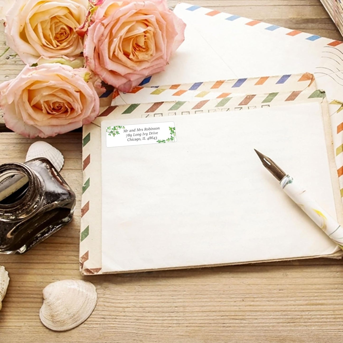 Personalized Return Address Labels Greenery - High Gloss Custom Mailing Labels on Sheets - Self-Adhesive Return Stickers for Envelopes with Crisp Printing Design (50-1000)