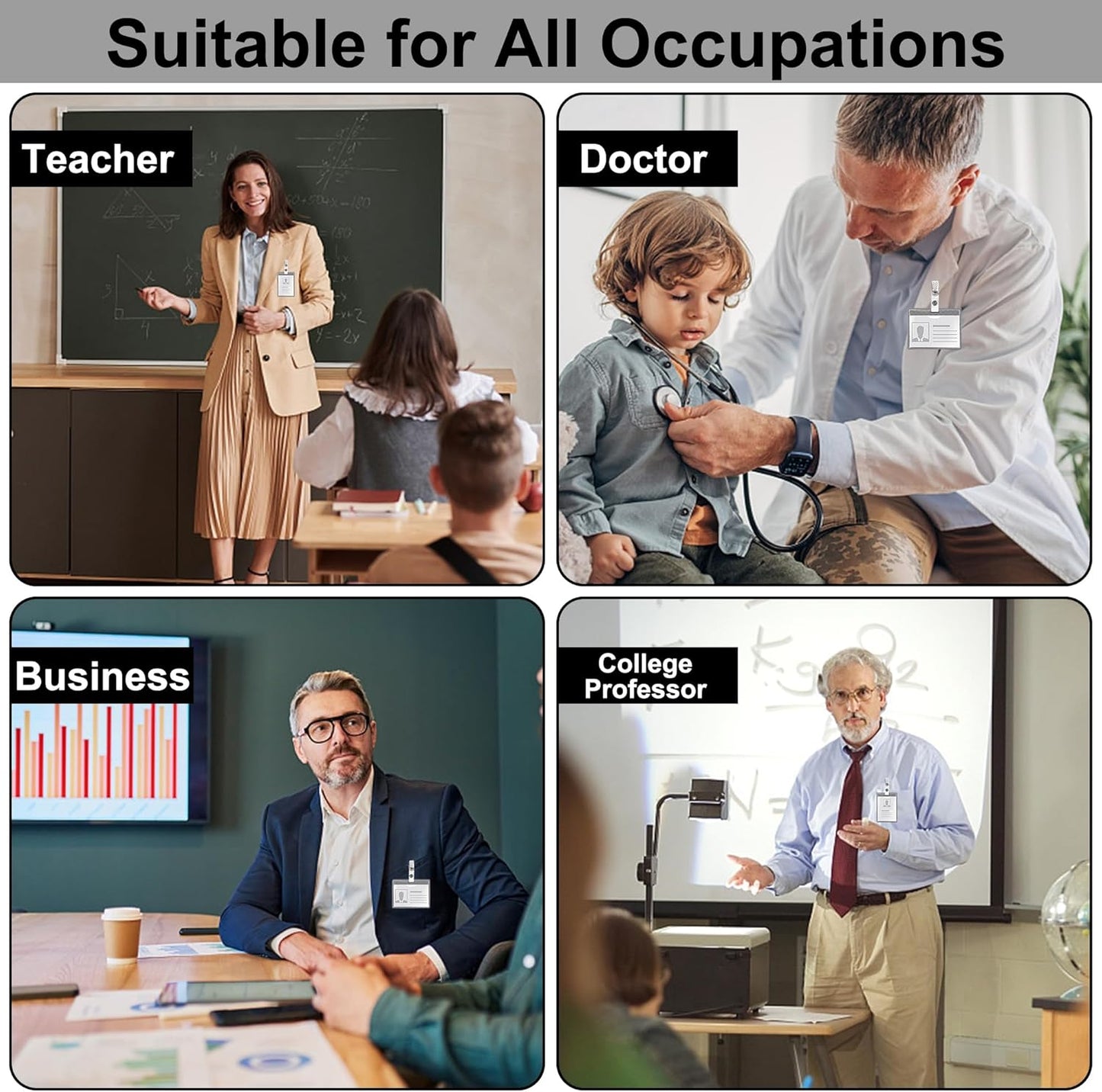 Happy Trees 200 Pcs Metal Badge Clips with Clear PVC Straps, ID Holder Clip for Badge Holders, Name Tags, ID Cards, Work Badges