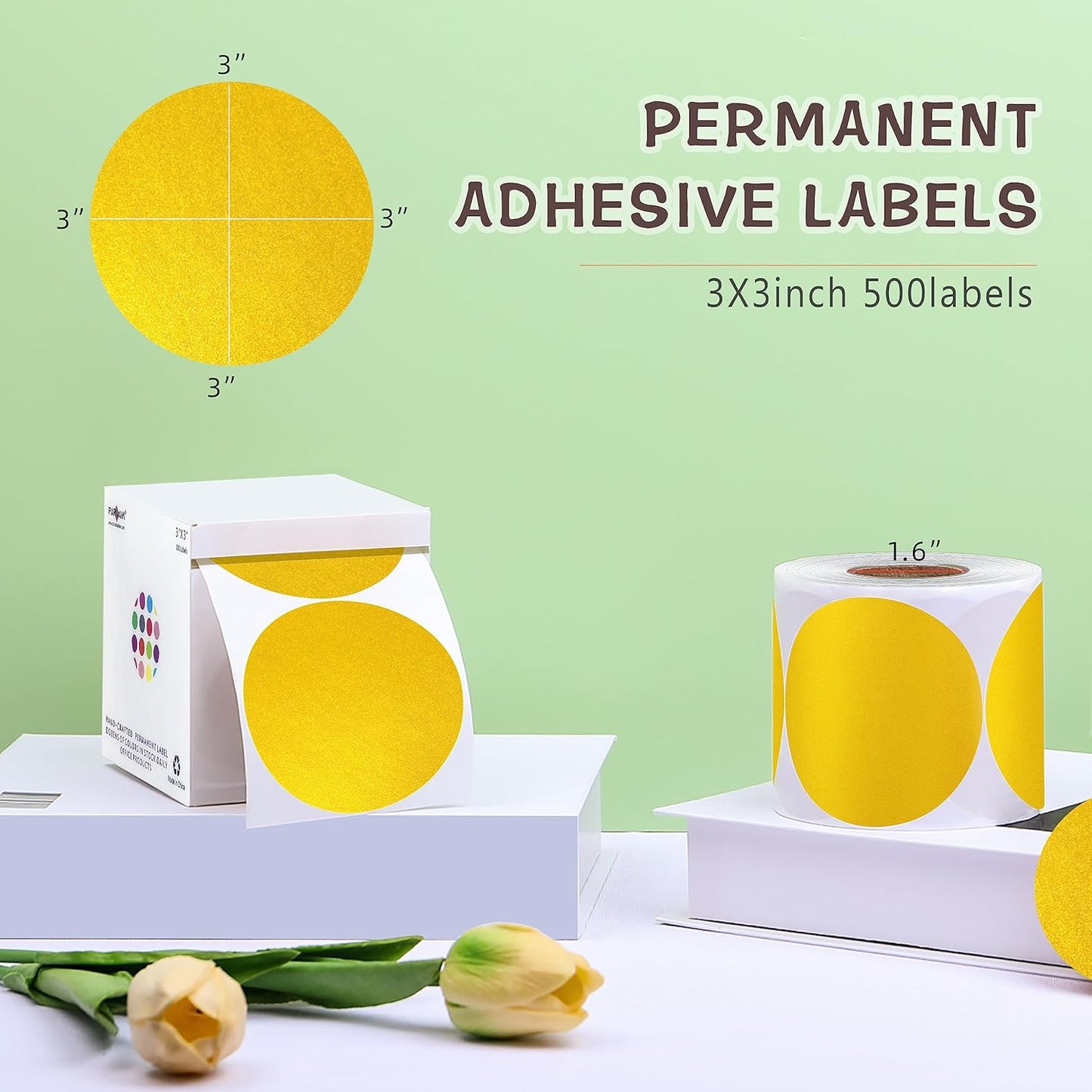 PARLAIM 3 Inch Round Color-Code Dot Stickers, 500PCS Inventory Labels Color Code Stickers Dispenser Box,Gold Circle Sticker Labels for Inventory &Family School Storage Bins Label (Gold)