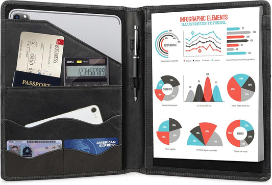 Leather Portfolio Professional Organizer Padfolio – Resume Folder, Document Binder w/Business Card Holder, Portfolios for Men & Women, Office & Business Supplies by Luxeoria, (Small - Black)
