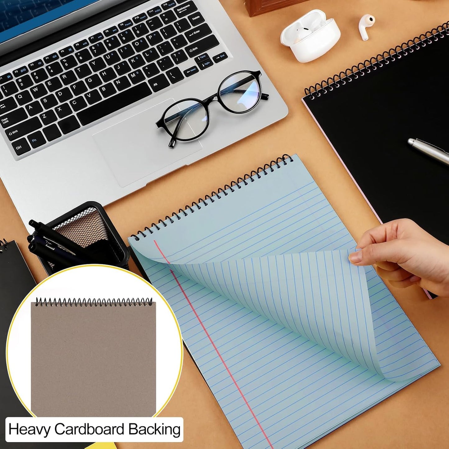 6 Pcs Legal Pad Top Spiral Bound Notebook 70 Sheets Wirebound Notepad Double Sided Ruled Memo Steno Pad with Stiff Back Cover for Business(8.5 x 11 Inches,No Holes,Retro Colors)