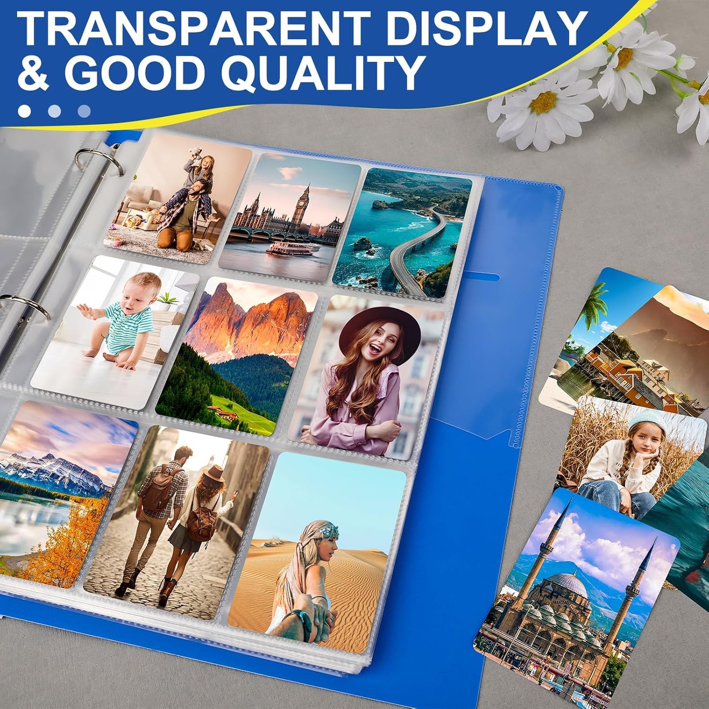 1080 Pockets Card Sleeves Binder Sheets, 9 Pocket Card Sleeves for 3 Ring Binder, Trading Cards Sleeves Fit for Baseball, Football, Game, Business Cards(60 Pages)