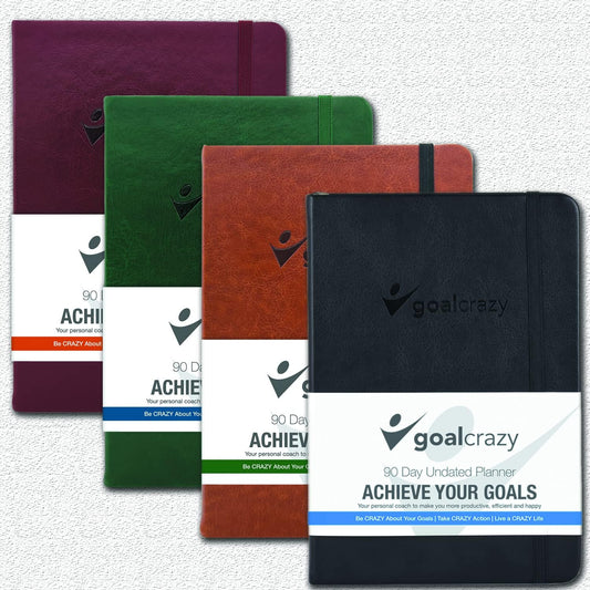 Undated Planner - 90 Day Guided Journal, 2024 2025 Weekly Organization, Productivity Habit Tracker, Inspirational, Life Setting, Leather, Almond Pages