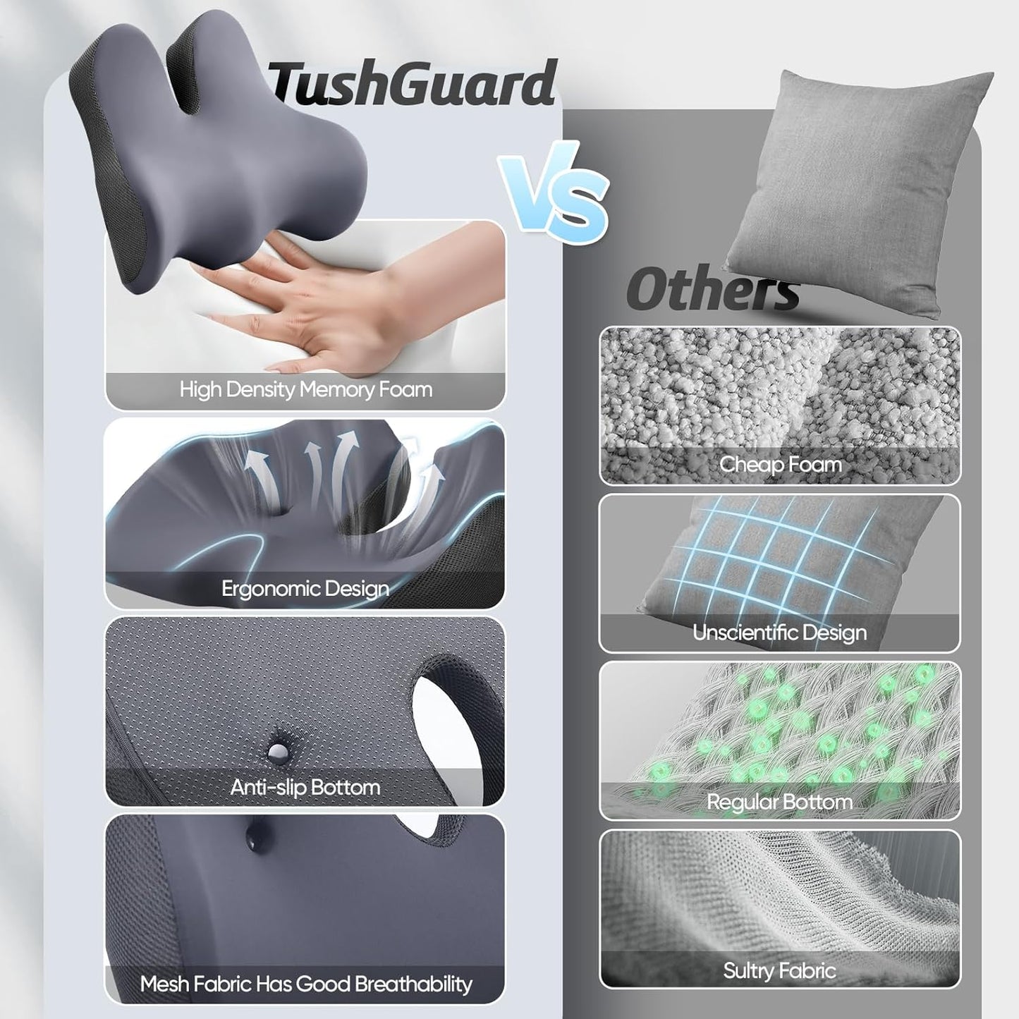 Seat Cushion for Tailbone Pain Relief X-Large,Ergonomic Office Chair Cushion for Butt Hip Lower Back & Sciatica Pain Relief Pillow,Pressure Relief Seat Cushion for Long Sitting,Office & Car (Black)