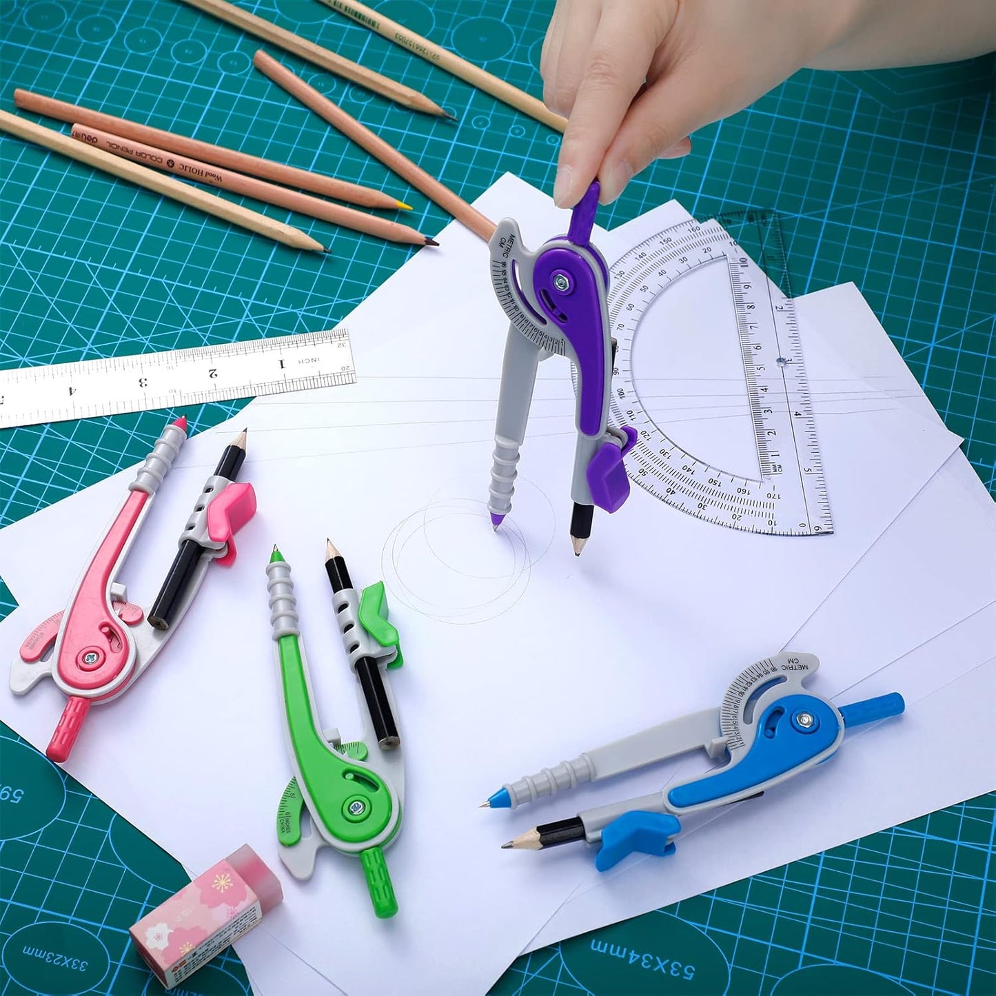 Seajan 36 Sets Compass and Protractor Set Geometry Compass with Pencil 6 Inch Drawing Tool Protractor for Geometry Bulk for Office Drafting Drawing