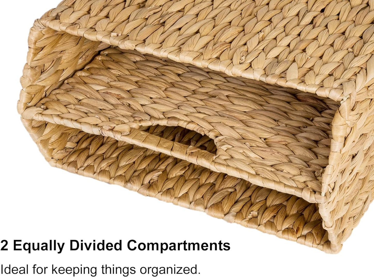 StorageWorks Hand-Woven Divided Magazine Basket, Rattan Magazine Holder, Natural Wicker Magazine Rack for Bathroom, Office, Water Hyacinth, 1 Pack