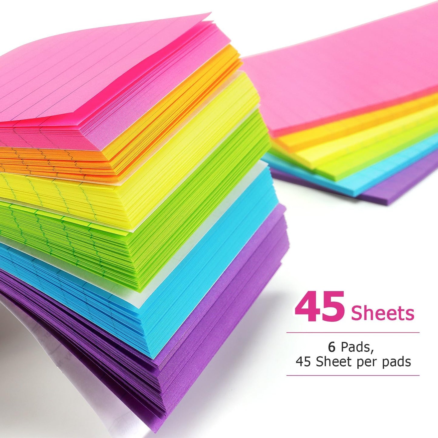 Early Buy Lined Sticky Notes with Lines 4x6 Self-Stick Notes 6 Bright Color 6 Pads, 45 Sheets/Pad