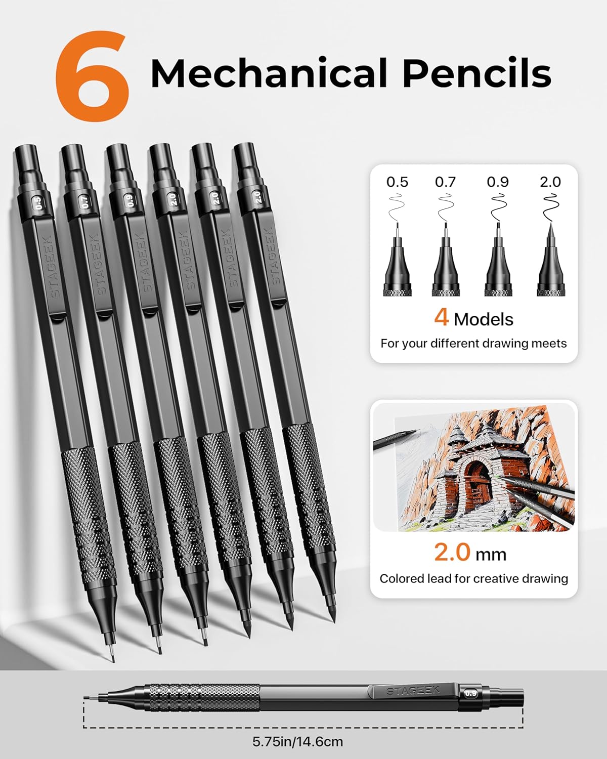 30PCS Black Metal Mechanical Pencil Set in Leather Case, 0.5/0.7/0.9/2.0mm Art Drafting Pencils with 16 Tubes Graphite Leads (6B 4B 2B HB 2H 4H) & Colored Refills for Sketching, Drawing, Writing
