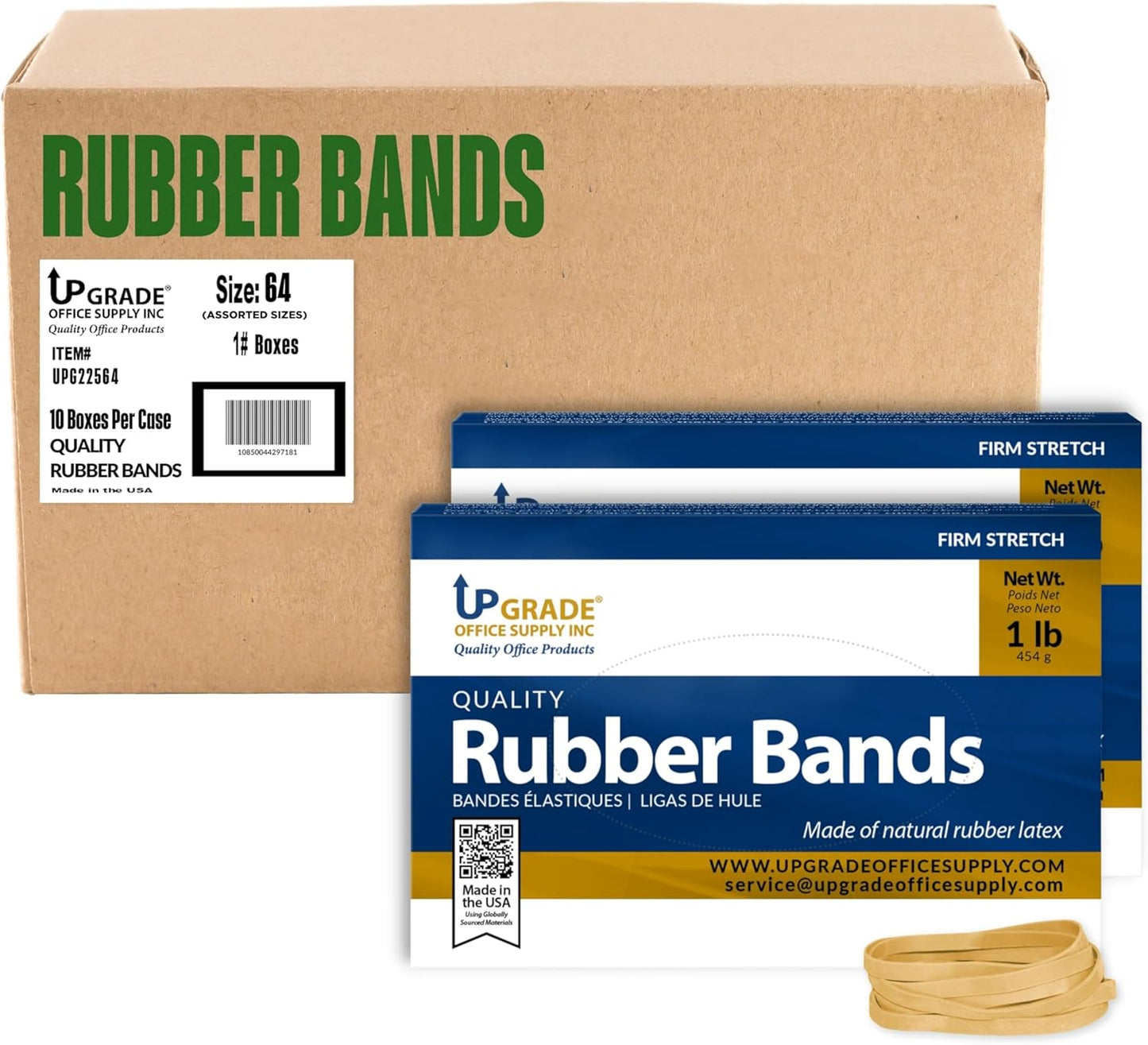Upgrade Office Supply UPG22564PK2 Rubber Bands, Size 64 (3-1/2 x 1/4), 640 Bands, 1 lb 2-Box, USA