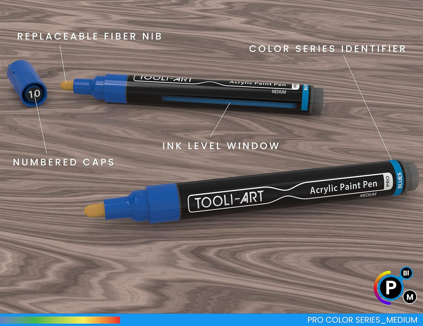 TOOLI-ART 22 Acrylic Paint Markers Paint Pens Pro Color Series Set 3mm Medium Tip for Rock Painting, Glass, Mugs, Wood, Metal, Glass Paint, Canvas, DIY. Non Toxic, Waterbased, Quick Drying (BLUES)