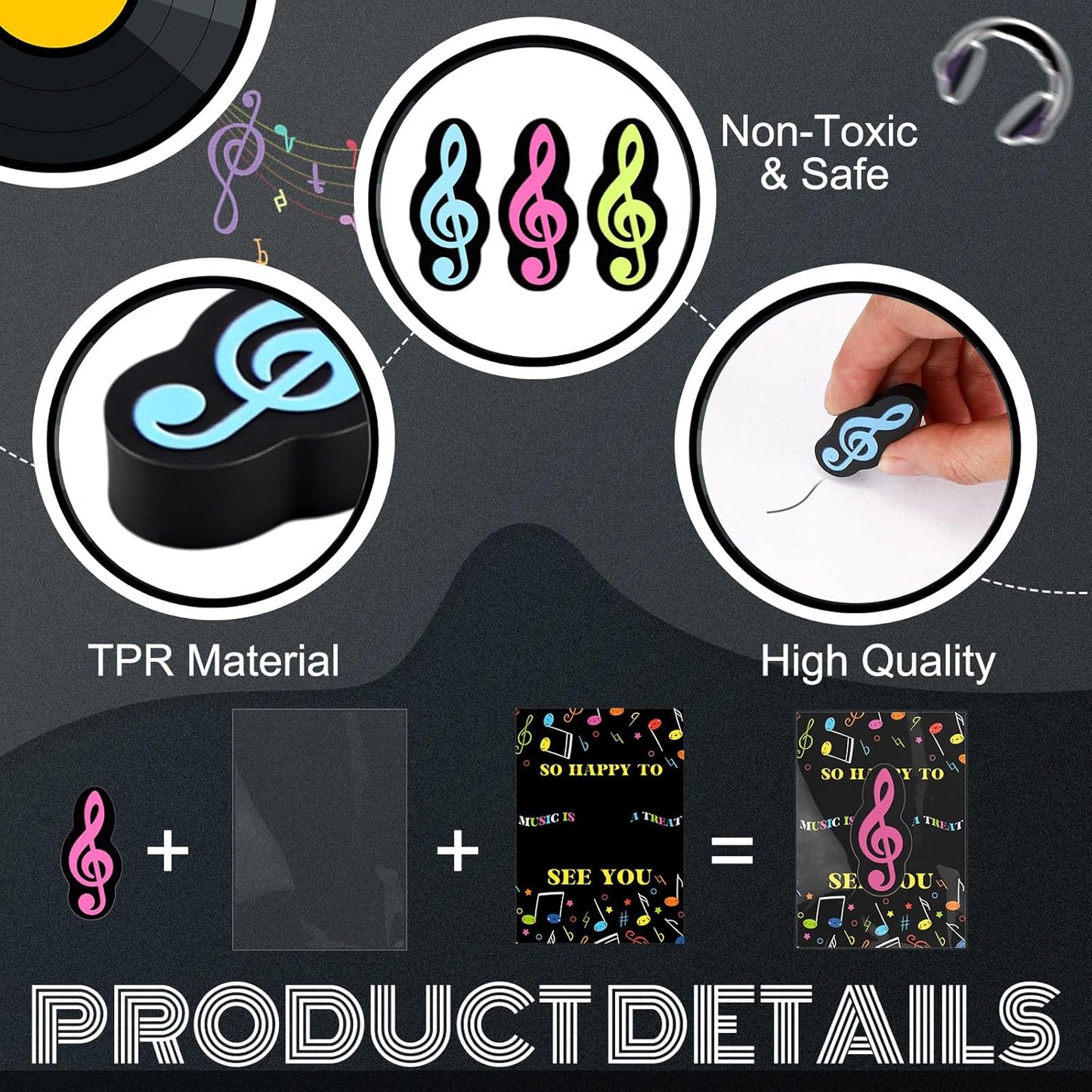 80 Sets Back to School Gifts for Students Funny Novelty Erasers Bulk Musical Note Erasers with Greeting Cards First of School Classroom Rewards from Teachers