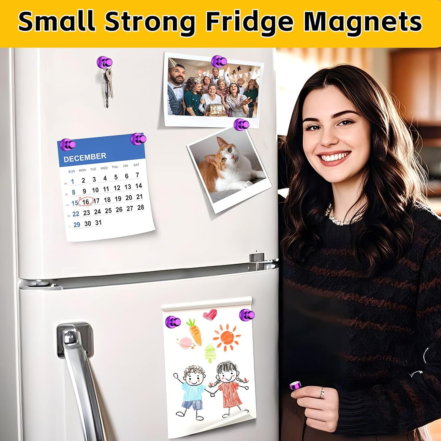 VNDUEEY 16 Pack Purple Fridge Magnets, Refrigerator Magnets Strong Whiteboard Magnet, Small Magnet for Fridge, Magnetic Push Pins for Home, Office, School, Locker, Adult