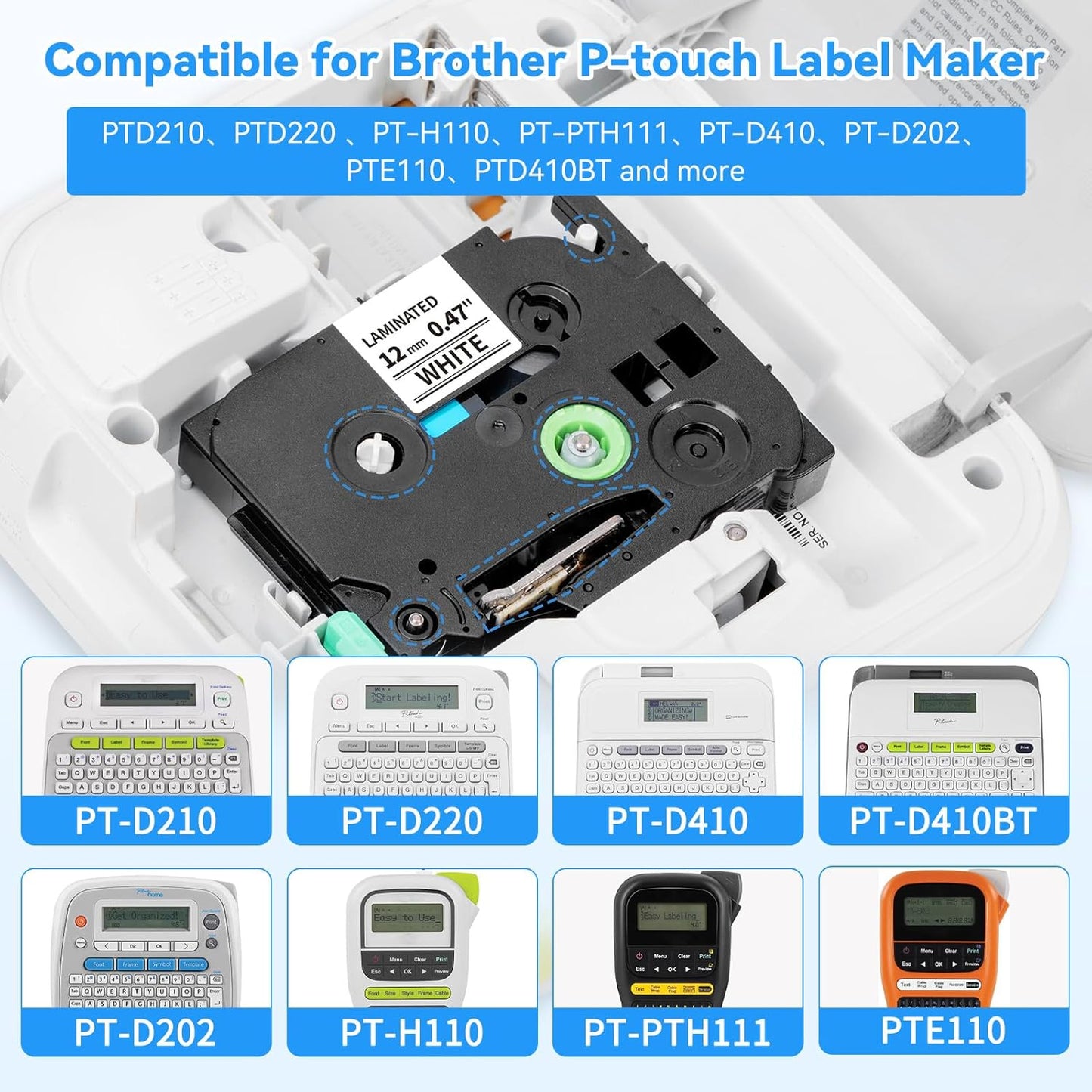15 PK Label Maker Tape Replacement fot Brother P Touch TZe-231 12mm 0.47" Laminated Label Maker Refills- Compatible with Brother P Touch PT-D210 D220 D200 H110 D410