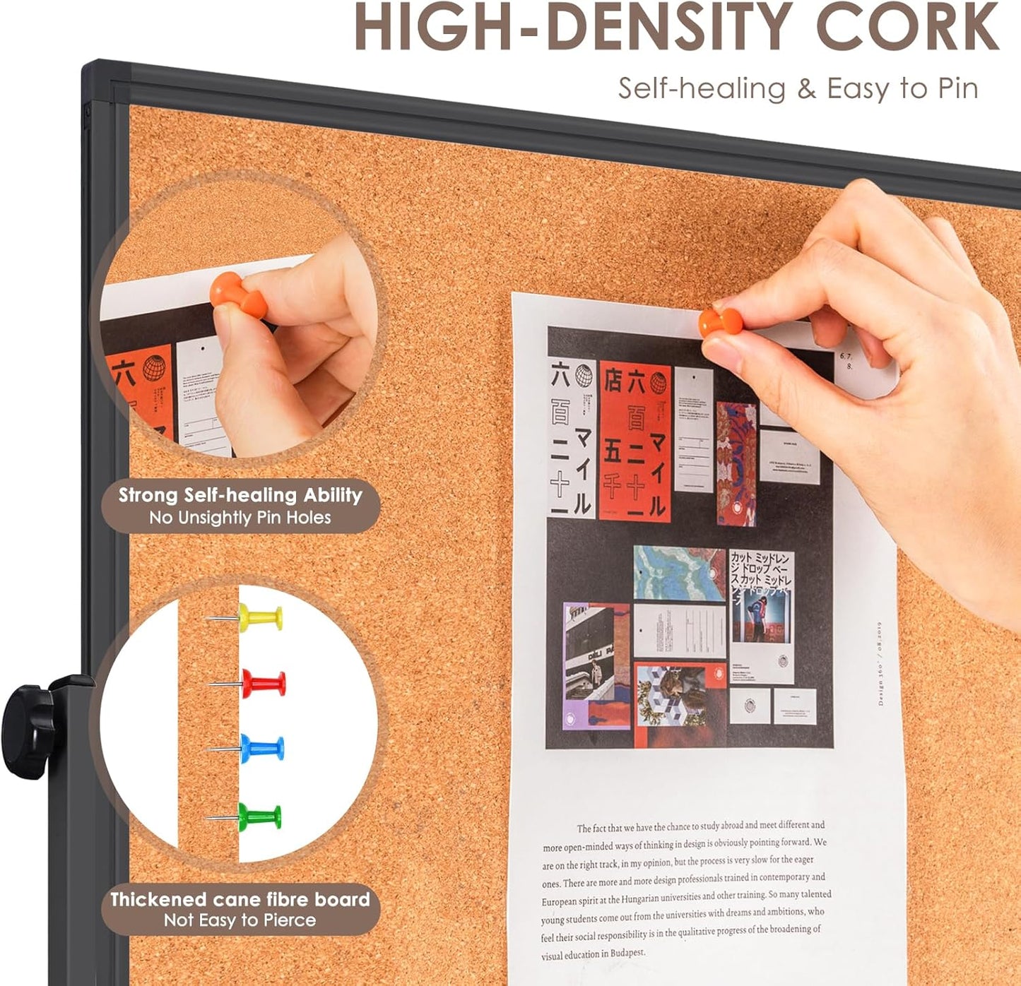 Double Sided Cork Board White Board, 32 x 48 inches Large Cork Board for Office, Height Adjustable Magnetic Dry Erase Board on Wheels, Portable Freestanding Natural Corkboard for Displaying, Planning