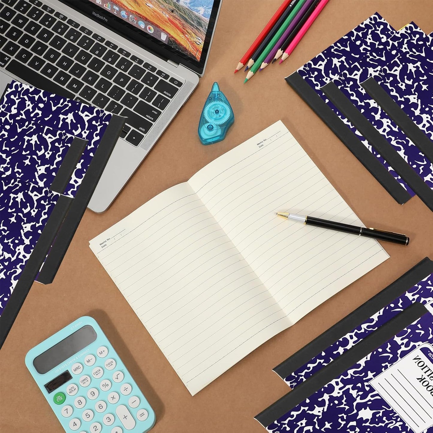 Fainne 100 Pack A5 Composition Notebooks Bulk College Ruled Composition Notebooks Marble Covers Notebook for Student Classroom Office Supplies 30 Sheet/60 Page(Purple)