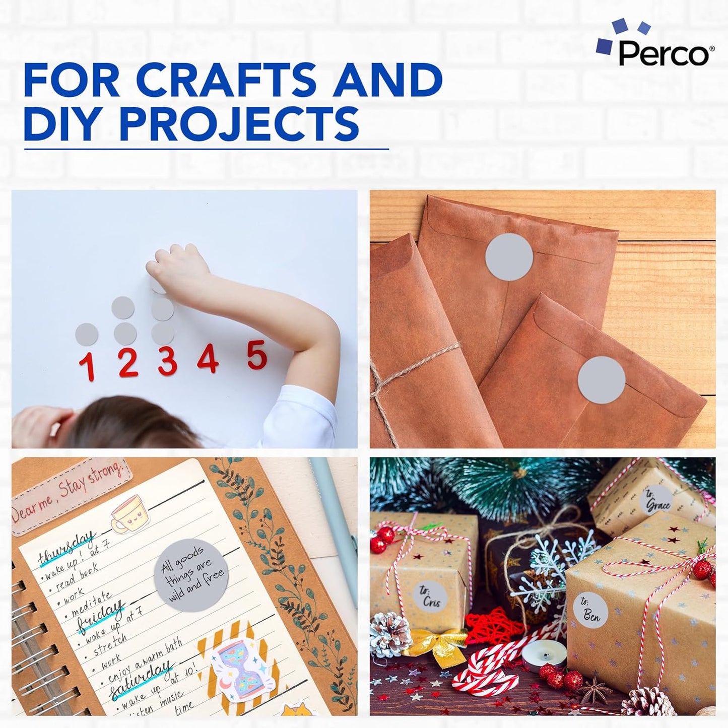 Perco Metallic Silver 2" Round Circle Dot Sticker Labels for Wedding Invitations - Multi-Roll Pack (3 Rolls, 500 Labels Each) - Permanent Adhesive, Vibrant Colors, Perforated for Easy Use, Made in USA