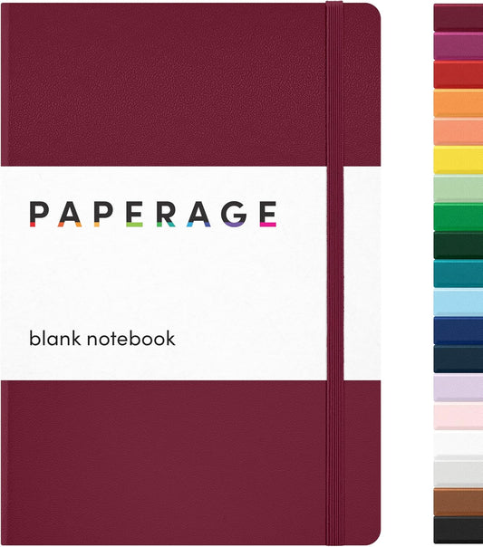 PAPERAGE Blank Journal Notebook, (Burgundy), 160 Pages, Medium 5.6 in x 8 in - 100 GSM Thick Paper – Hardcover Journaling Notebook for Work, School, Note Taking or Sketching