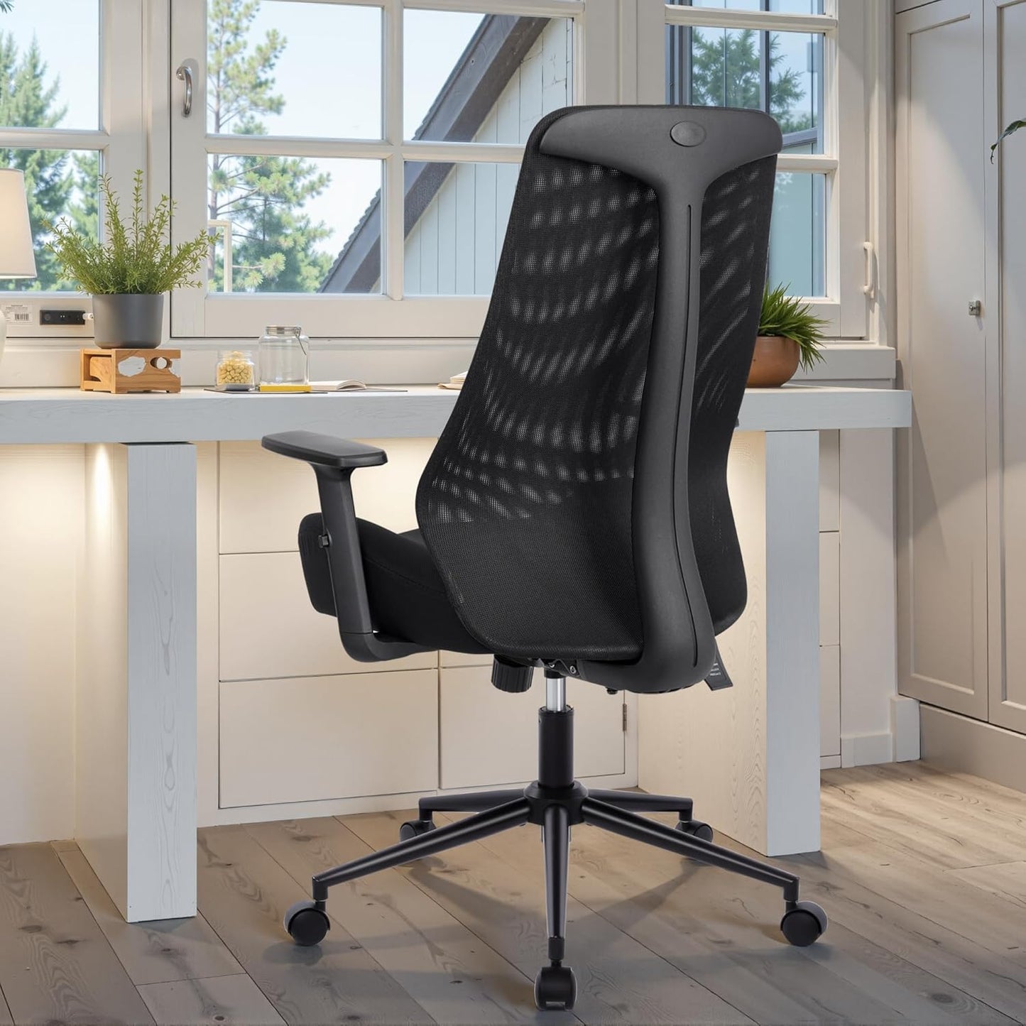 HYLONE Office Chair, 5" Thickened Seat Ergonomic Desk Chair with Adjustable Armrests, Home Office Computer Chairs for Long Hours Mesh Executive Chair(Black)