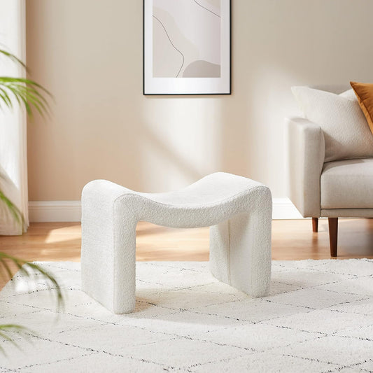 Large Footstool Ottoman, Multi-Functional Modern Foot Stool, Sofa Footrest Extra Seating for Living Room, Entryway, Hallways and Bedrooms, Large, White