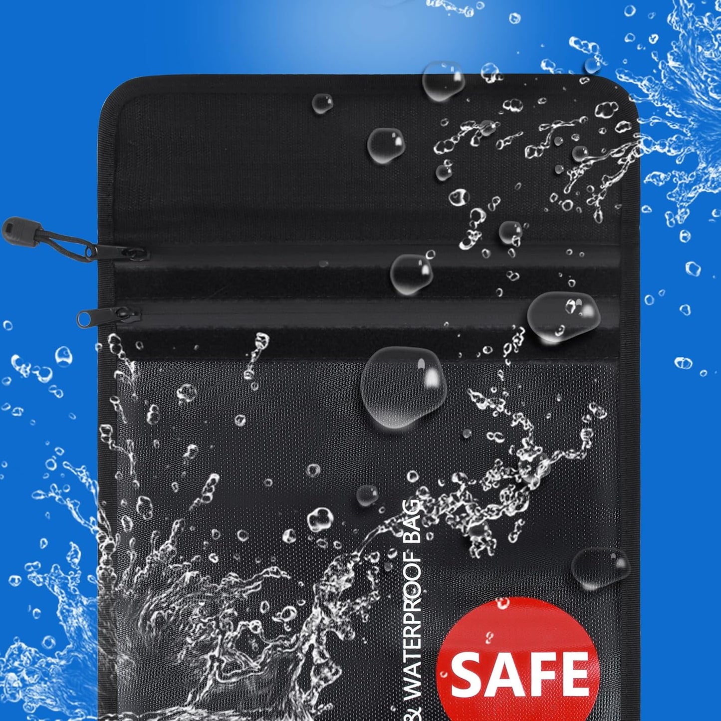 Fireproof Document Bag (2000℉) Upgraded 2 Pockets, GEMEK 15”x 11” Fireproof and Waterproof Money Bag Fireproof Safe Storage for Money, Documents, Jewelry and Passport (Black - 2 Zipper)