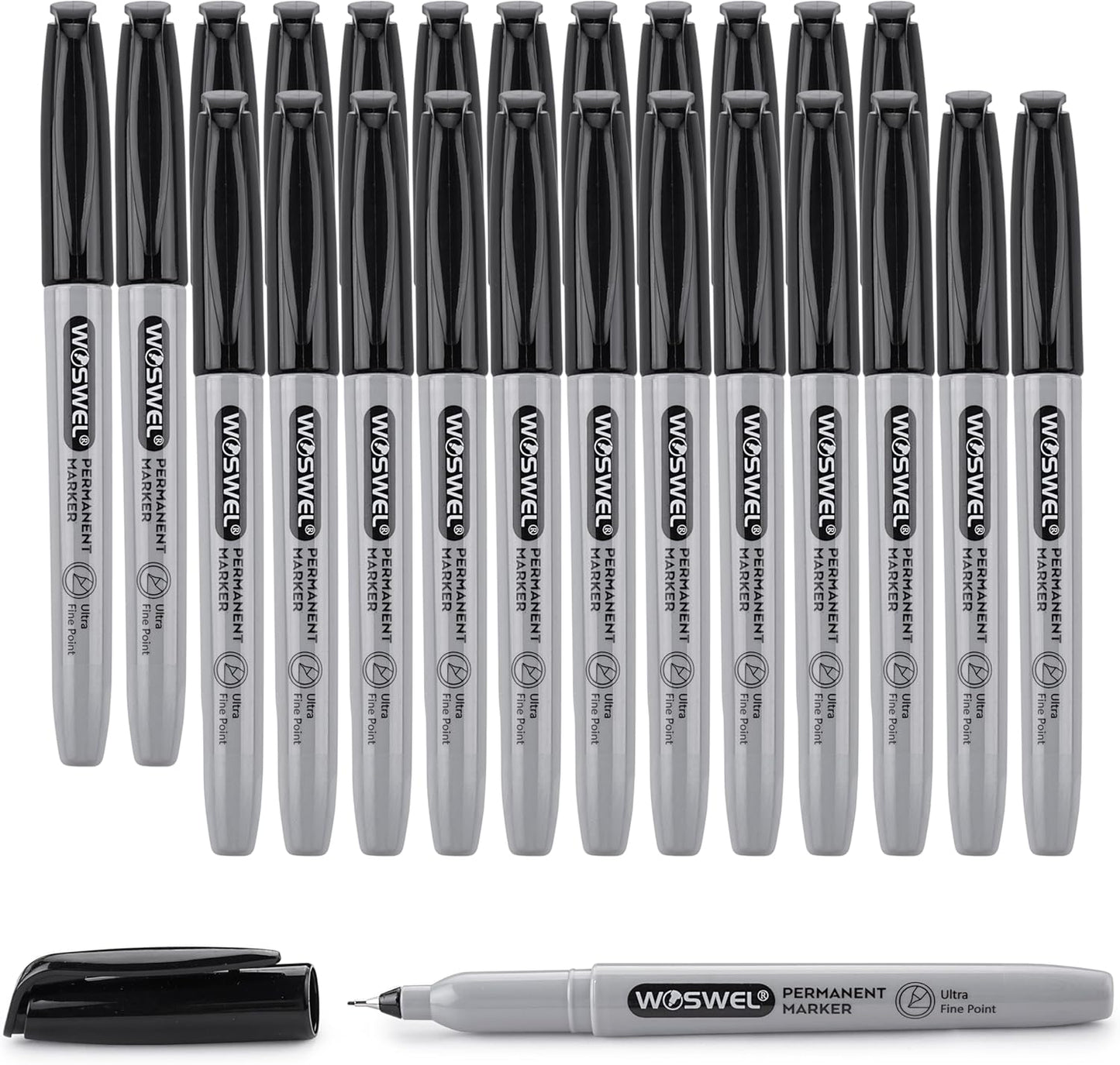 Ultra Fine Permanent Marker Bulk,24 Pack Ultra Fine Point Black Permanent Marker set, Felt Tip Pens Works on Plastic, Wood, Stone, Metal and Glass for Doodling, Marking