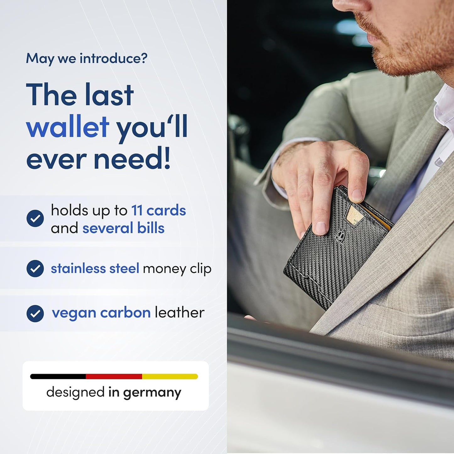 TRAVANDO Mens Slim Wallet with Money Clip AUSTIN RFID Blocking Bifold Credit Card Holder for Men with Gift Box (Carbon)