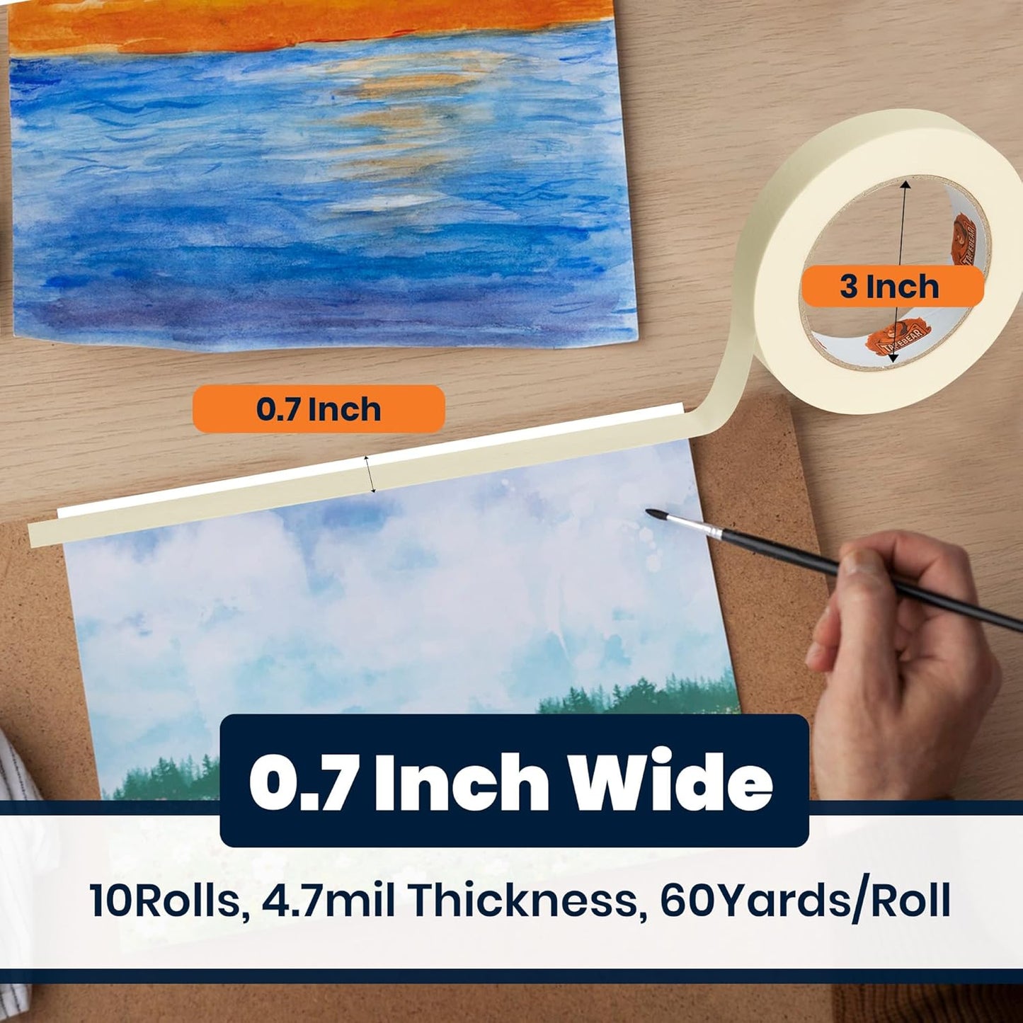 60 Rolls General Purpose Masking Tape 0.7 Inches x 60 Yards, Beige White Painters Tape for Painting, Labeling, DIY Arts Crafts, Home Office School Projects