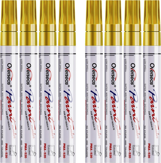 Paint Pens Paint Markers - Gold Permanent Markers 8 Pack, Oil Based Waterproof Quick Dry Medium Tip Marker Pen for Metal, Wood, Fabric, Plastic, Rock, Stone, Mugs, Canvas, Glass, Art Craft