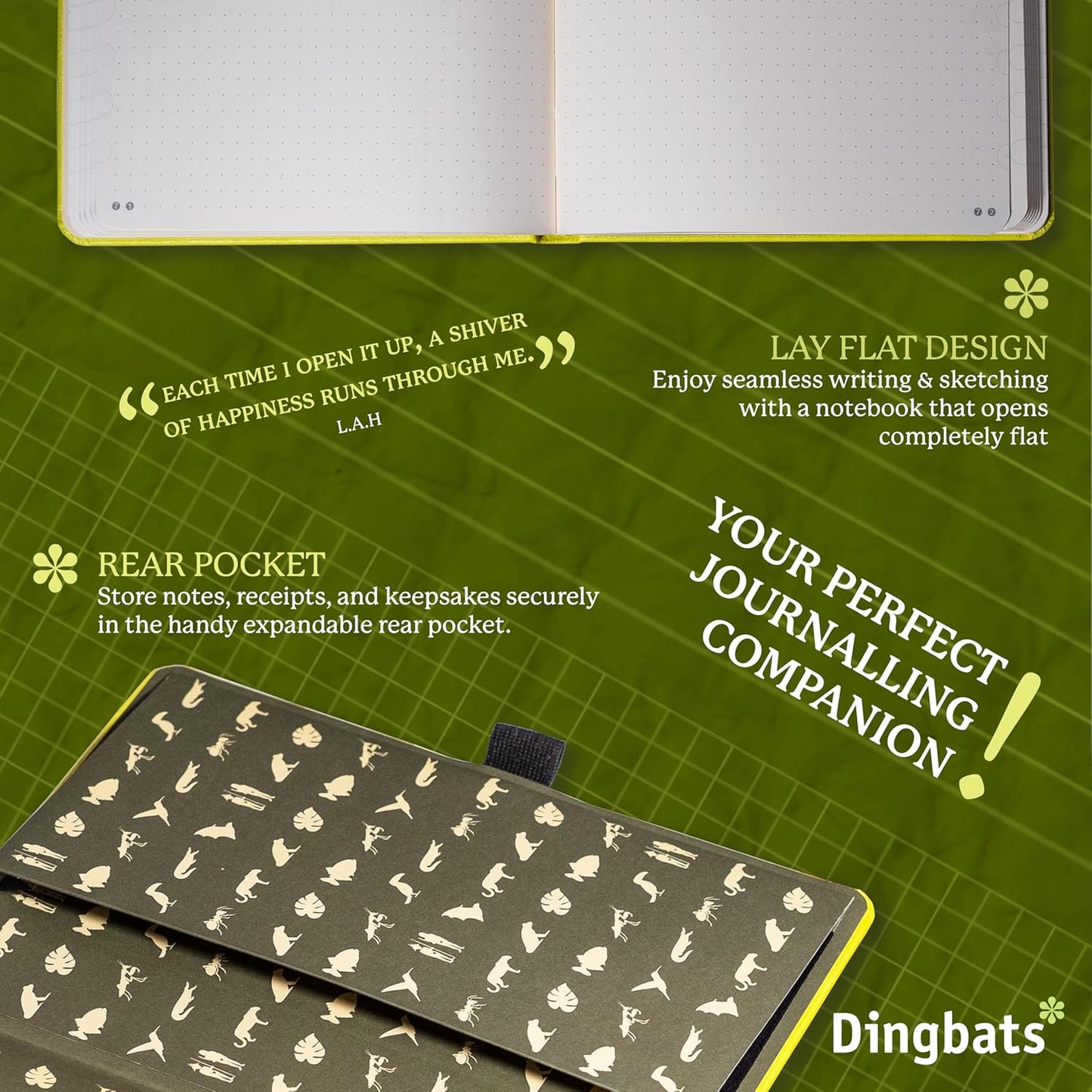 Dingbats* Earth Dotted Writing Journal Notebook A5 - Vegan Leather Hardcover - Ideal for Work, Travel - Pocket, Elastic Closure & Bookmark