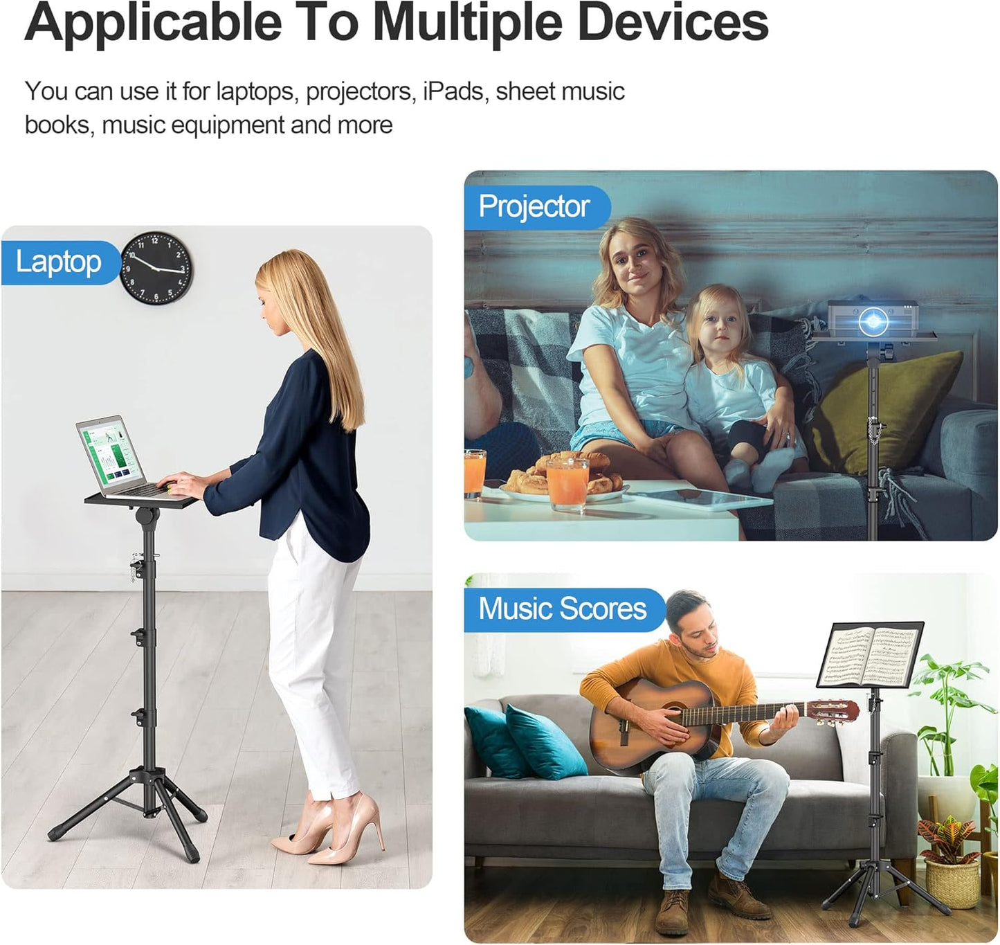 Projector Stand - Adjustable Height 22 to 63 Inches, Tripod for Laptop & Projector, Outdoor Movies