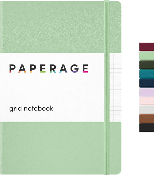 PAPERAGE Graph Paper Journal Notebook, (Sage Green), 160 Pages, Medium 5.6 in x 8 in - 100 GSM Thick Paper – Hardcover Grid Notebook for Work or School