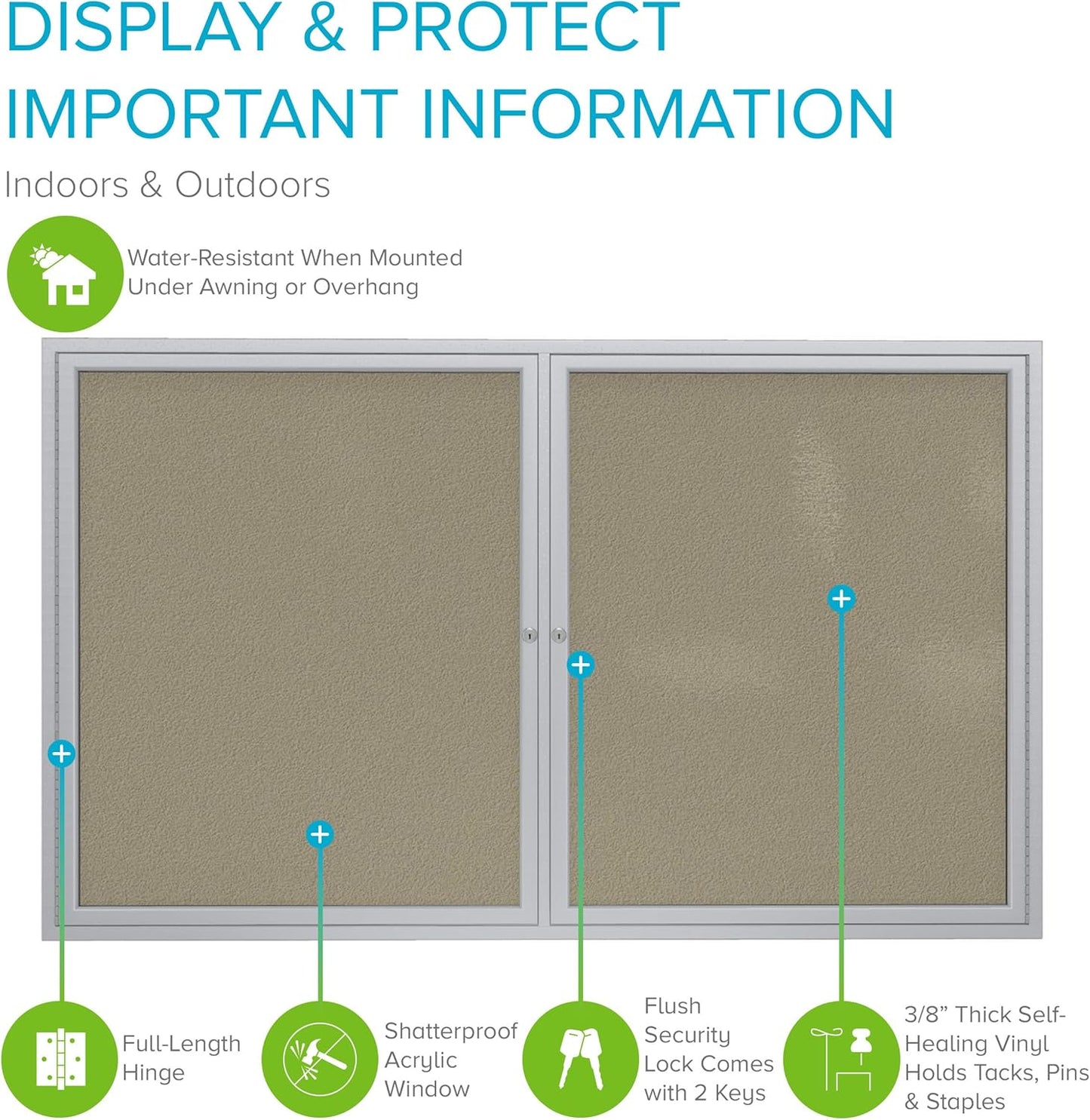 Ghent 36"x60" 2-Door Outdoor Enclosed Vinyl Bulletin Board, Shatter Resistant, with Lock, Satin Aluminum Frame - Caramel (PA23660VX-181), Made in the USA