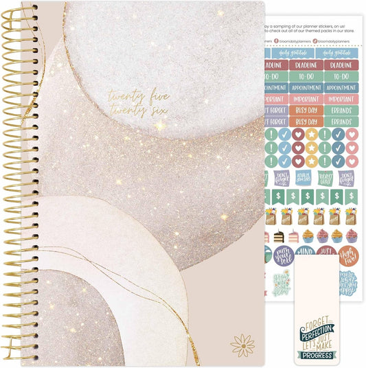 bloom daily planners 2025-2026 Academic Year Daily Planner (July 2025 - July 2026) - Aesthetic A5 Weekly & Monthly Calendar Agenda Organizer Book with Stickers - 5.5" x 8.25" - Brushed Beige