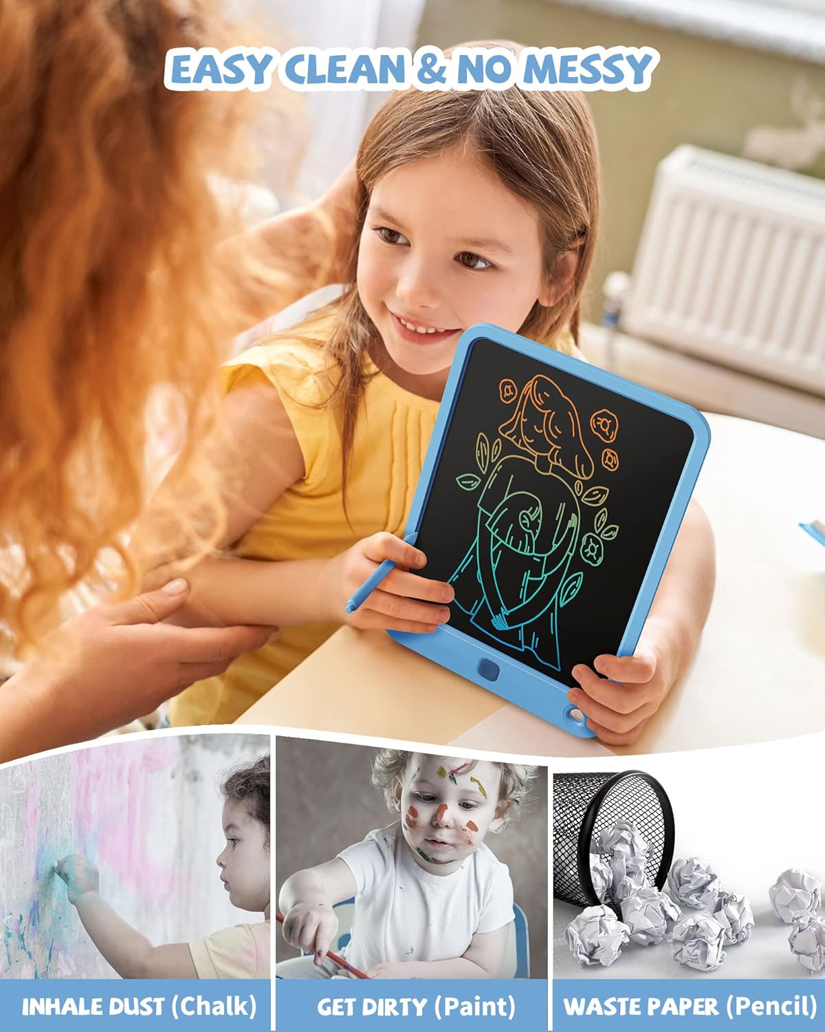 LCD Writing Tablet 10 Inch, Toys for 3 4 5 6 7 8 9 10 Year Old Boys Girls, Colorful Doodle Board Drawing Tablet, Gift for Boys Toddlers Age 3-12 Years, Memo Board, Drawing Pads with Lanyard(Navy)