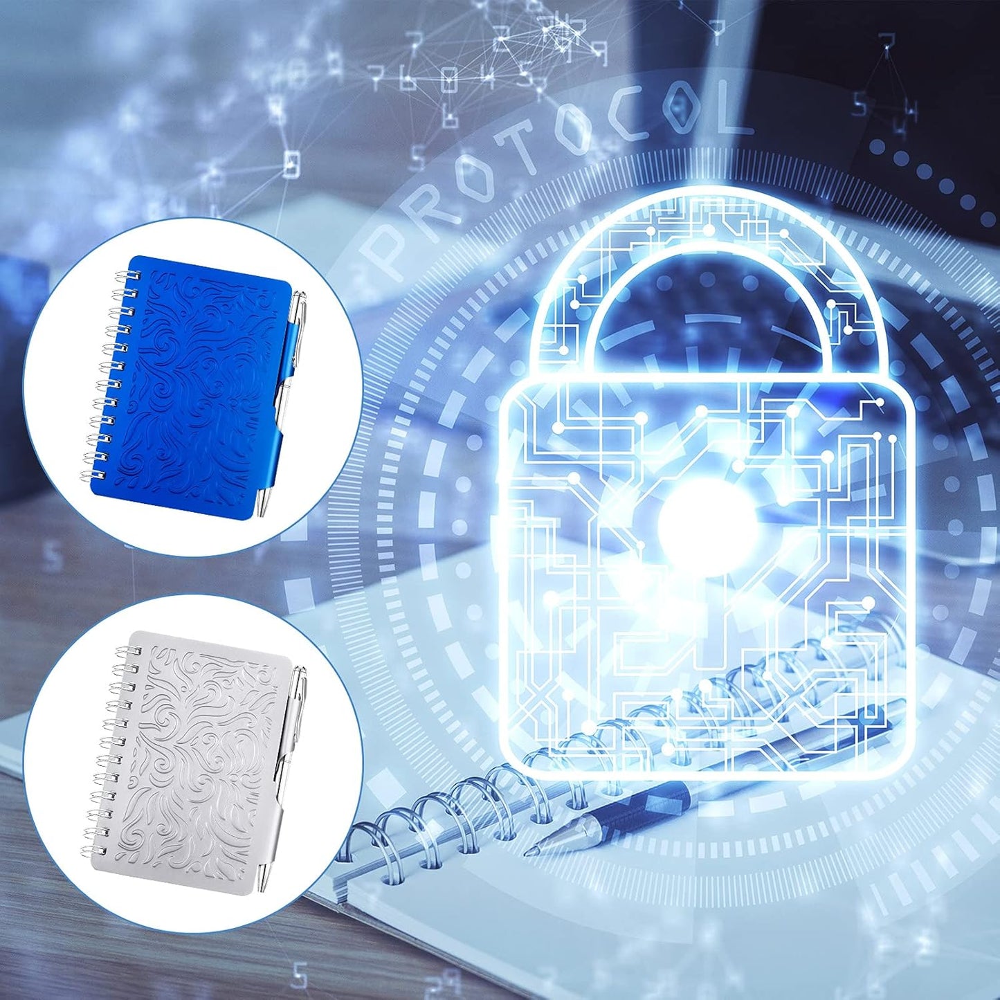 Zonon 2 Pcs Mini Password Book with Alphabetical Tabs Metal Password Keeper Book Portable Organizer Elegant Mandala Pattern Notebook with Pen, Spiral Bound for Information(Silver, Blue)